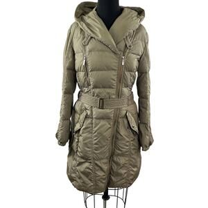 ADD Beige Taupe Quilted Midi Long Sleeve Belted Fitted Puffer Jacket 8